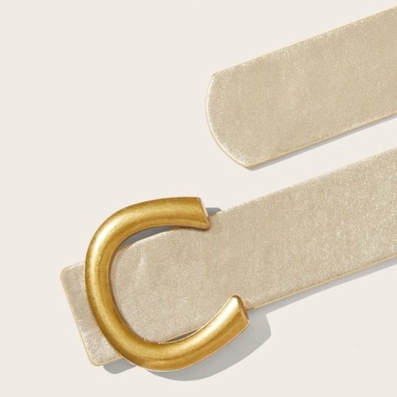 Gold vegan leather gold buckle high waisted belt - Picture 4 of 10